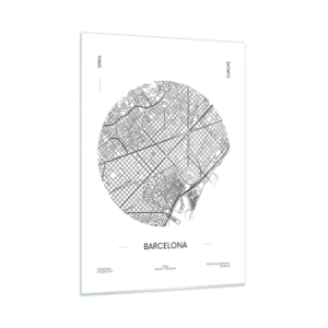 Cuadro sobre vidrio - Impresiones sobre Vidrio - Un mapa minimalista de Barcelona con estética en blanco y negro - 50x70cm - Anatomía de Barcelona - Decoración de pared moderna para salón y dormitorio ARTTOR