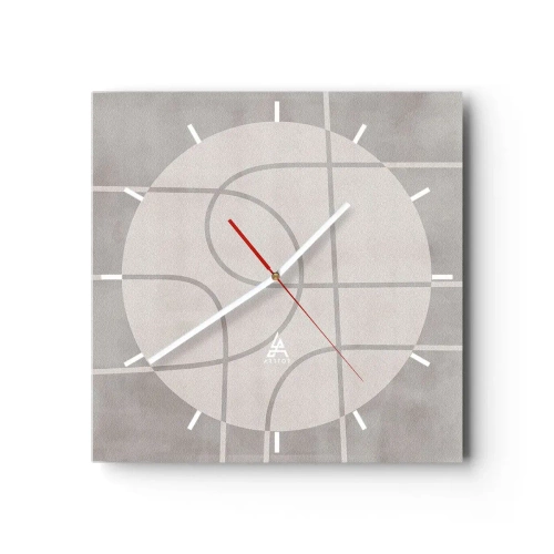 Reloj de pared - Reloj de vidrio - Patrón geométrico en tonos grises y blancos. - 30x30cm - Circular y rectilíneo - Decoración de pared moderna para salón y dormitorio ARTTOR