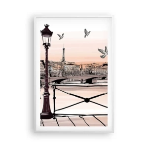 Póster en marco blanco - Sobre los tejados de París - 61x91 cm