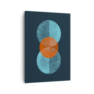 Cuadro sobre lienzo - Impresión de Imagen - Círculos geométricos en tonos azules y naranjas. - 50x70cm - Composición simétrica - Decoración de pared moderna para salón y dormitorio ARTTOR