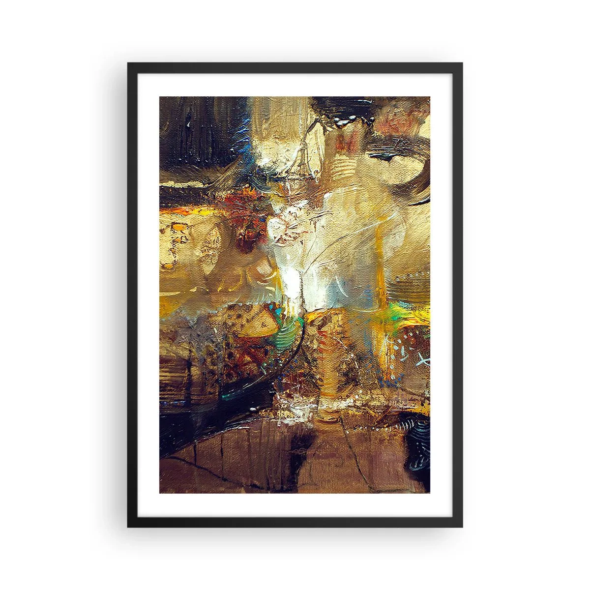 Póster en marco negro - Una composición abstracta en tonos cálidos y dorados. - 50x70cm - Frío, templado, caliente - Decoración de pared moderna para salón y dormitorio ARTTOR