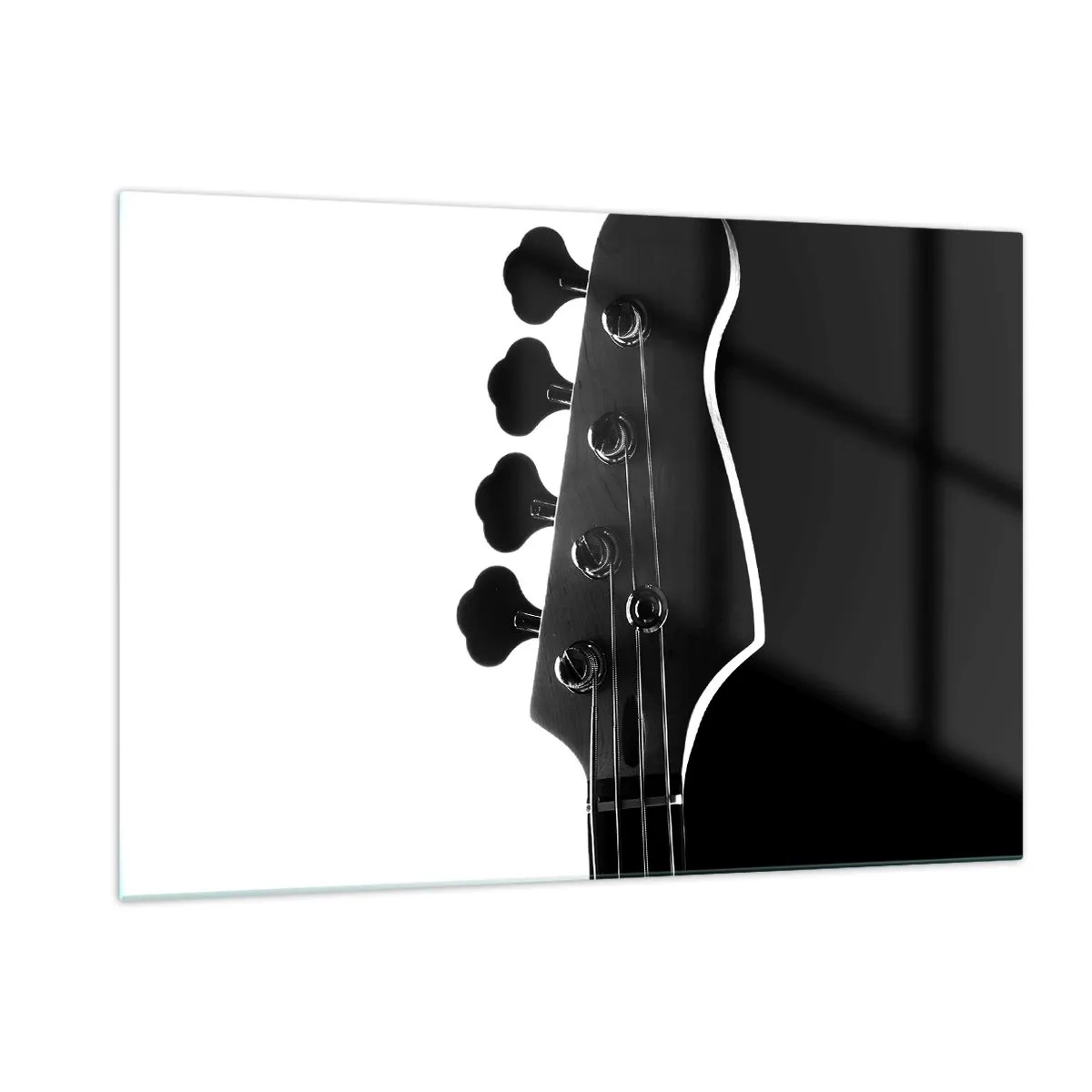 Cuadro sobre vidrio - Impresiones sobre Vidrio - Clavijero de bajo en blanco y negro con sombra - 120x80cm - Silencio musical - Decoración de pared moderna para salón y dormitorio ARTTOR