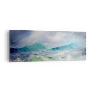 Cuadro sobre lienzo - Impresión de Imagen - Olas fuertes en el océano - 140x50cm - La fuerza del viento - Decoración de pared moderna para salón y dormitorio ARTTOR