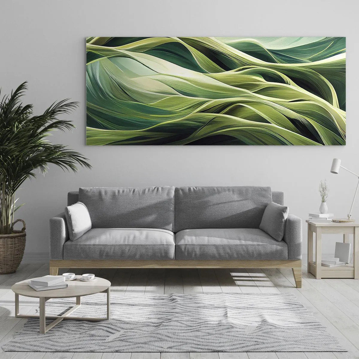 Cuadro sobre vidrio - Impresiones sobre Vidrio - Un juego abstracto de color verde - 100x40 cm