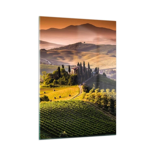 Cuadro sobre vidrio - Impresiones sobre Vidrio - Paisaje toscano al amanecer - 50x70cm - Paisaje toscano - Decoración de pared moderna para salón y dormitorio ARTTOR