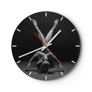 Reloj de pared - Reloj de vidrio - Silueta artística de una mujer en una pose dinámica sobre un fondo negro. - 30x30cm - Geometría al desnudo - Decoración de pared moderna para salón, cocina y dormitorio ARTTOR