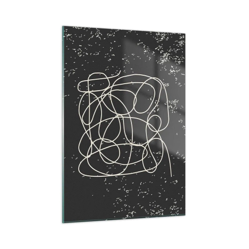 Cuadro sobre vidrio - Impresiones sobre Vidrio - Línea abstracta en forma de enredo sobre un fondo negro texturizado - 50x70cm - Pensamientos errantes - Decoración de pared moderna para salón y dormitorio ARTTOR