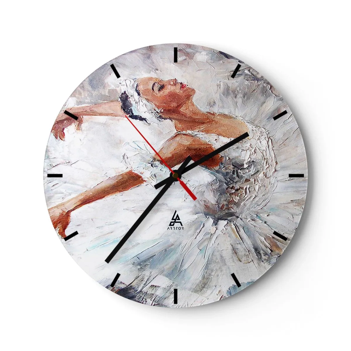 Reloj de pared - Reloj de vidrio - Una bailarina con un vestido blanco de estilo impresionista. - 30x30cm - Suave y ligera - Decoración de pared moderna para salón, cocina y dormitorio ARTTOR