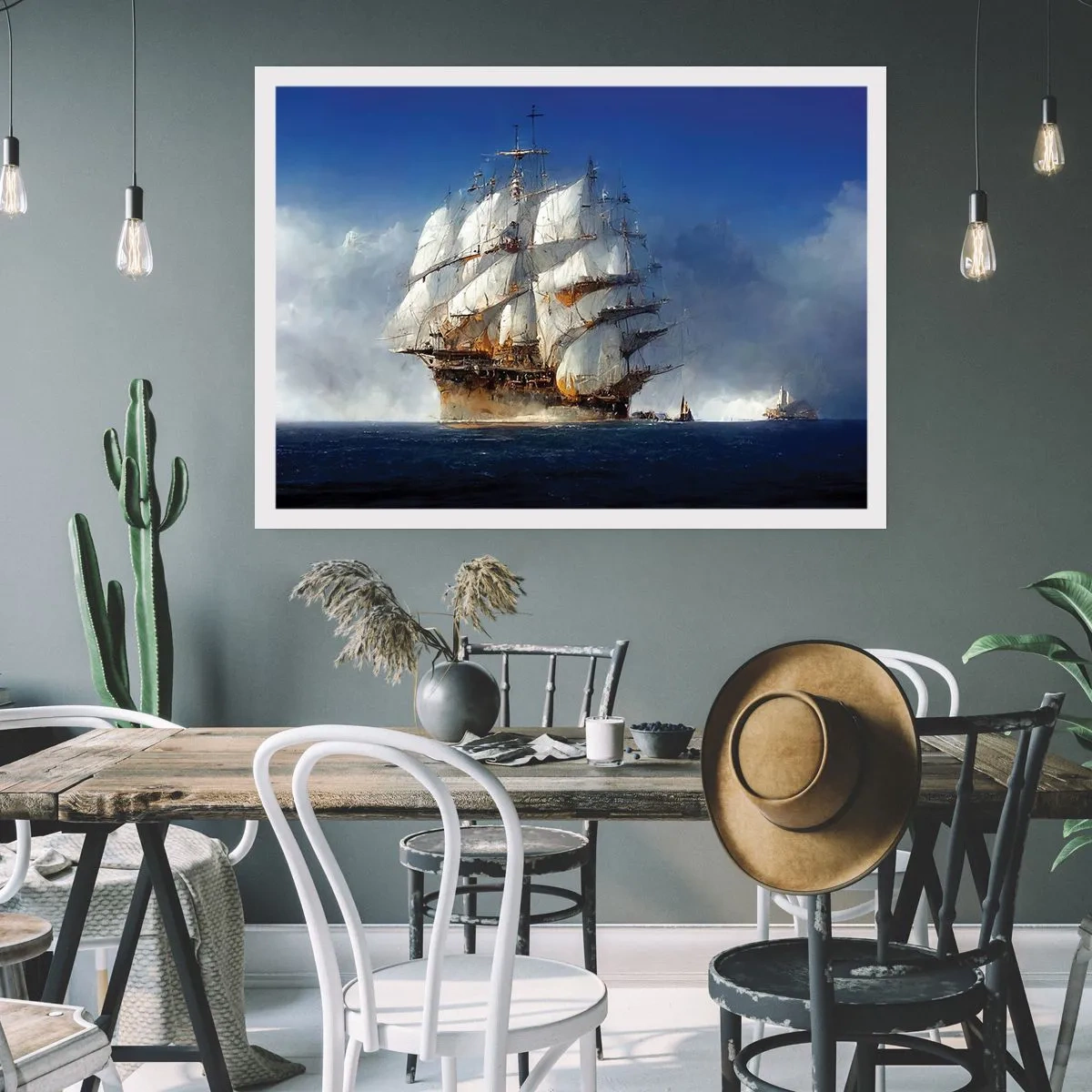 Póster - Un velero en mar abierto bajo un cielo azul. - 100x70cm - La gran gloria - Decoración de pared moderna para salón y dormitorio ARTTOR