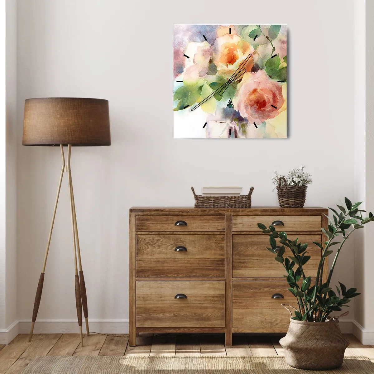 Reloj de pared - Reloj de vidrio - Delicado como una acuarela - 40x40 cm