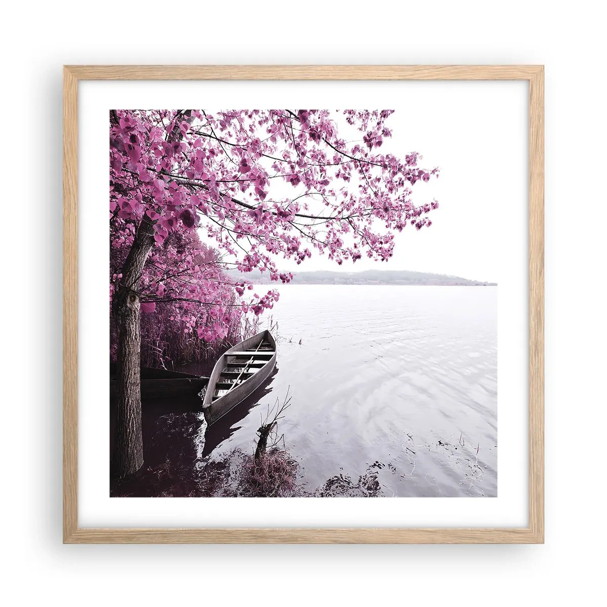 Póster en marco roble claro - En el silencio rosa - 50x50 cm