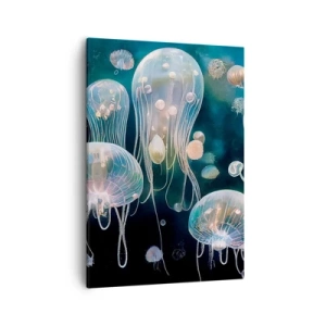 Cuadro sobre lienzo - Impresión de Imagen - Delicadas medusas en el mundo submarino - 50x70cm - Globos submarinos - Decoración de pared moderna para salón y dormitorio ARTTOR