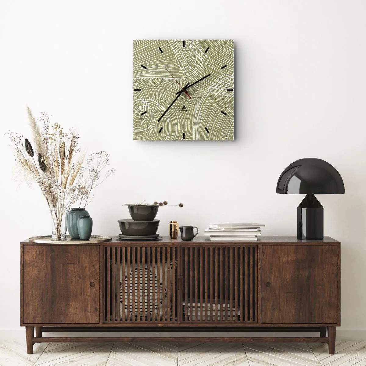 Reloj de pared - Reloj de vidrio - Abstracción intrincada en blanco - 30x30 cm