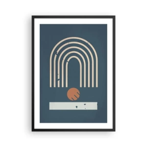 Póster en marco negro - Arcos geométricos y una esfera sobre un fondo oscuro. - 50x70cm - Geometría sobre azul marino - Decoración de pared moderna para salón y dormitorio ARTTOR