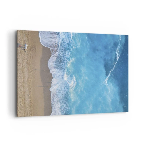 Cuadro sobre lienzo - Impresión de Imagen - Una vista de pájaro de la playa y las olas del mar. - 120x80cm - El poder del azul - Decoración de pared moderna para salón y dormitorio ARTTOR