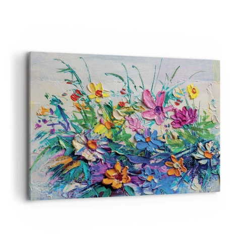 Cuadro sobre lienzo - Impresión de Imagen - Un colorido ramo de flores pintado con la técnica del empaste. - 100x70cm - La energía de las flores - Decoración de pared moderna para salón y dormitorio ARTTOR