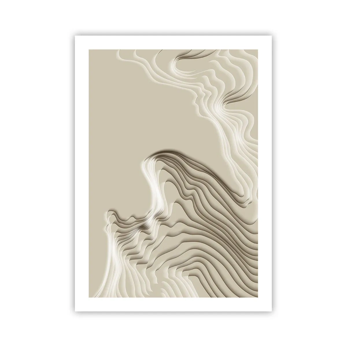 Póster - Ondas en capas en tonos beige y marrón. - 50x70cm - Topografía del arte - Decoración de pared moderna para salón y dormitorio ARTTOR