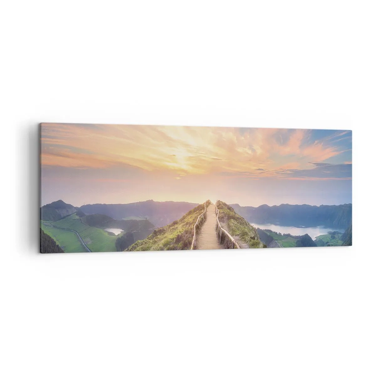 Cuadro sobre lienzo - Impresión de Imagen - Un pintoresco sendero en una colina con vista al atardecer. - 140x50cm - Cerca del cielo - Decoración de pared moderna para salón y dormitorio ARTTOR