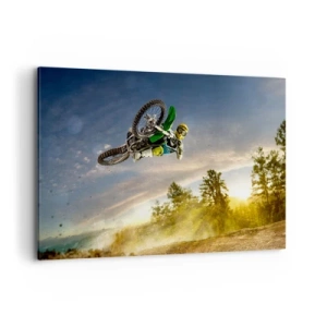 Cuadro sobre lienzo - Impresión de Imagen - Motociclista en un salto dinámico - 120x80cm - ¡Enciende tus emociones! - Decoración de pared moderna para salón y dormitorio ARTTOR