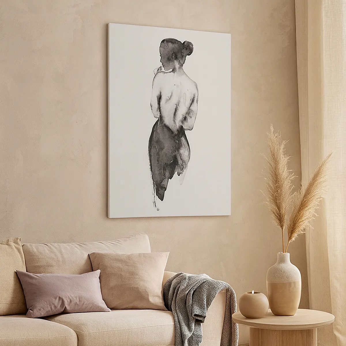 Cuadro sobre lienzo - Impresión de Imagen - La figura de una mujer capturada en sutil acuarela. - 50x70cm - Sin ella el mundo deja de tener sentido - Decoración de pared moderna para salón y dormitorio ARTTOR