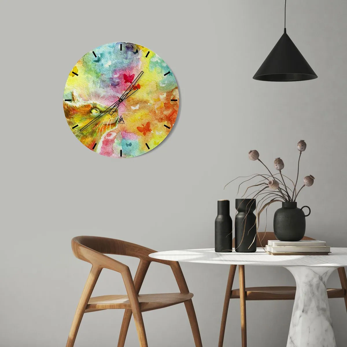 Reloj de pared - Reloj de vidrio - En el paraíso de los gatos - 30x30 cm