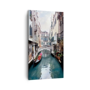 Cuadro sobre lienzo - Impresión de Imagen - Paisaje veneciano con góndola y puente - 45x80 cm