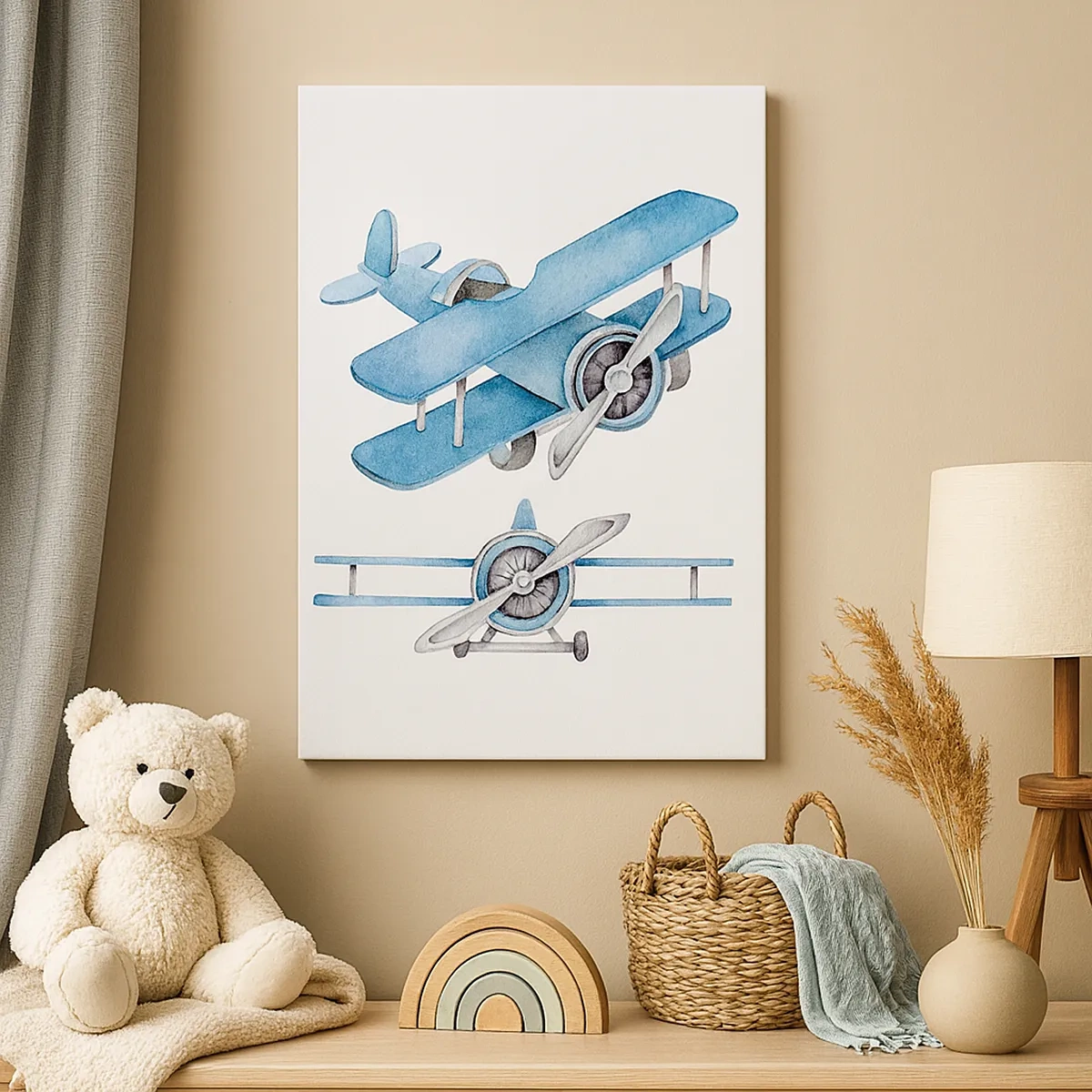 Cuadro sobre lienzo - Impresión de Imagen - Aviones retro azules - 50x70cm - Un ganador nato - Decoración de pared moderna para salón y dormitorio ARTTOR