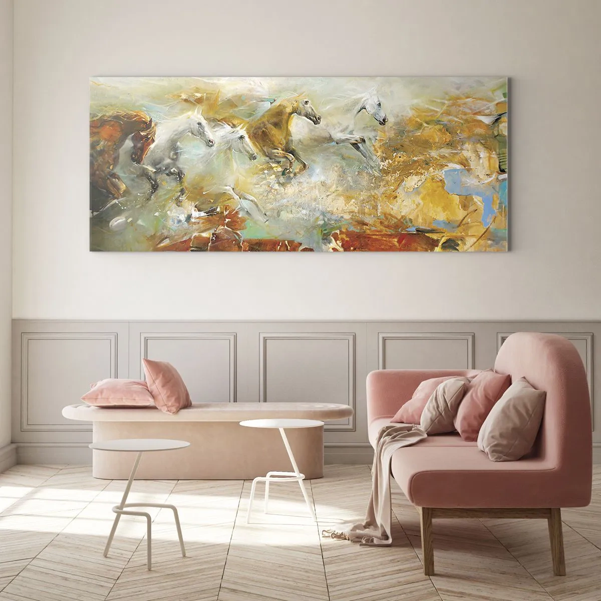 Cuadro sobre vidrio - Impresiones sobre Vidrio - Galopando a través de la luz - 90x30 cm