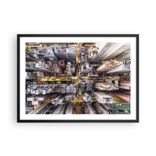 Póster en marco negro - Una vista de pájaro de una ciudad llena de rascacielos. - 70x50cm - Saludos desde Hong Kong - Decoración de pared moderna para salón y dormitorio ARTTOR