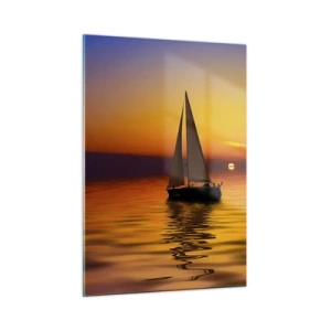 Cuadro sobre vidrio - Impresiones sobre Vidrio - Un velero en el agua al atardecer. - 50x70cm - Qué tranquilo el anochecer… - Decoración de pared moderna para salón y dormitorio ARTTOR