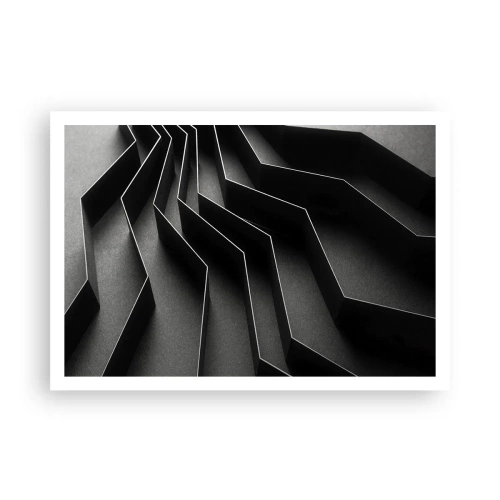 Póster - Abstracción en blanco y negro con estructuras geométricas. - 100x70cm - Orden espacial - Decoración de pared moderna para salón y dormitorio ARTTOR