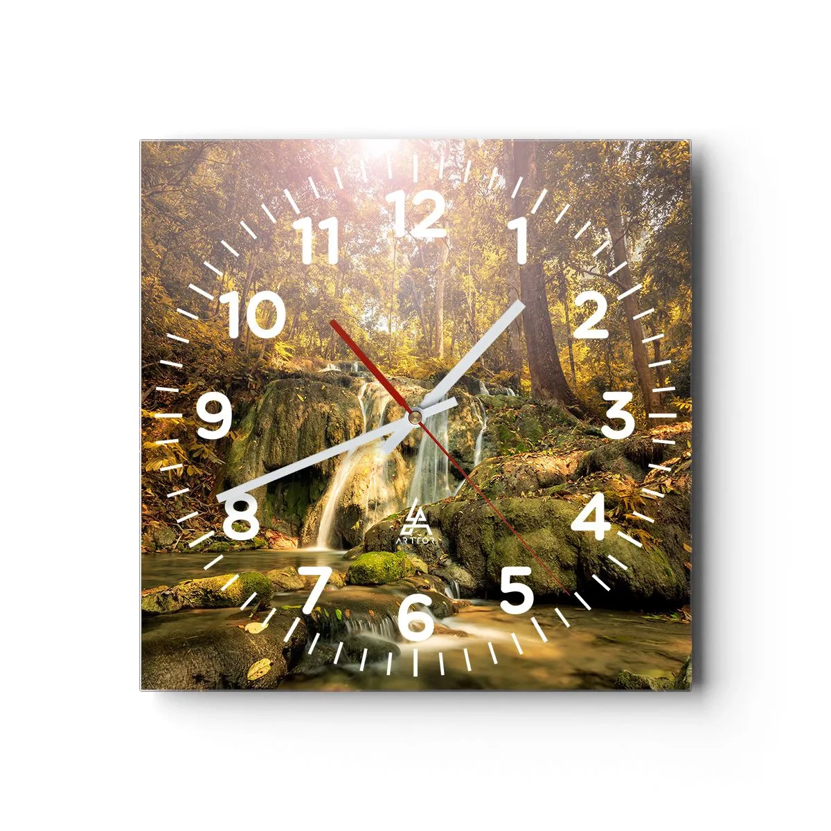 Reloj de pared - Reloj de vidrio - Cascada forestal en verde - 40x40 cm