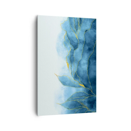 Cuadro sobre lienzo - Impresión de Imagen - Ondas abstractas en tonos azules con acentos dorados. - 80x120cm - Oro y azul - Decoración de pared moderna para salón y dormitorio ARTTOR