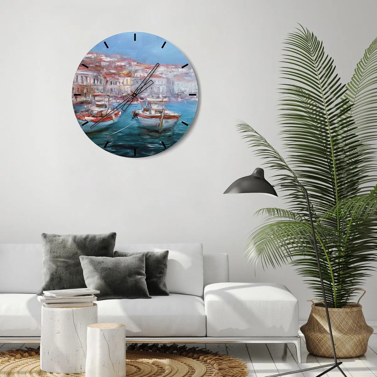Reloj de pared - Reloj de vidrio - Bahía italiana - 30x30 cm