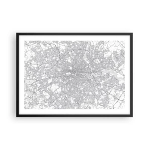 Póster en marco negro - Un mapa de ciudad minimalista en tonos grises - 70x50cm - Un mapa del laberinto de Londres - Decoración de pared moderna para salón y dormitorio ARTTOR