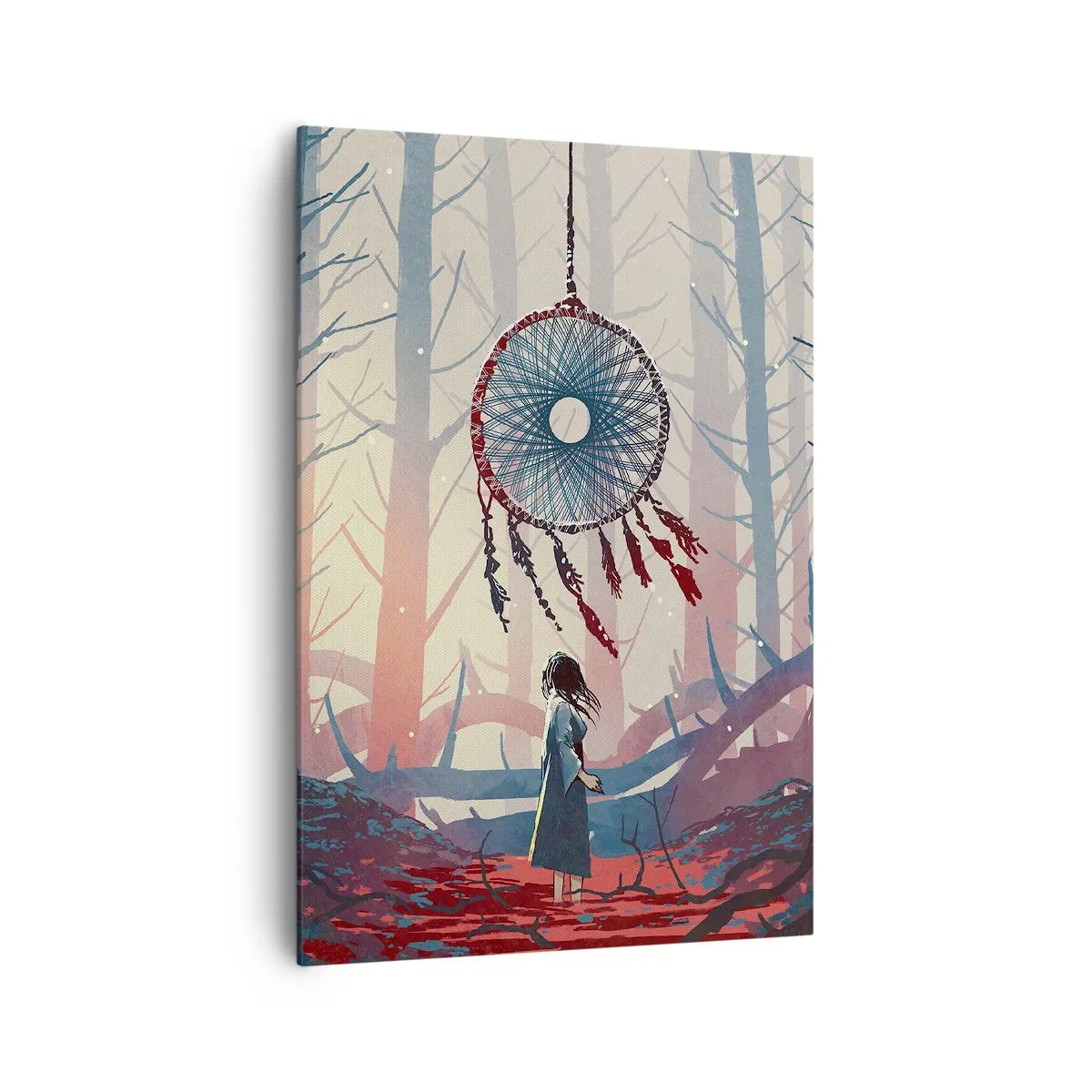 Cuadro sobre lienzo - Impresión de Imagen - Escena de bosque con un atrapasueños gigante. - 70x100cm - El ritual secreto de la felicidad - Decoración de pared moderna para salón y dormitorio ARTTOR