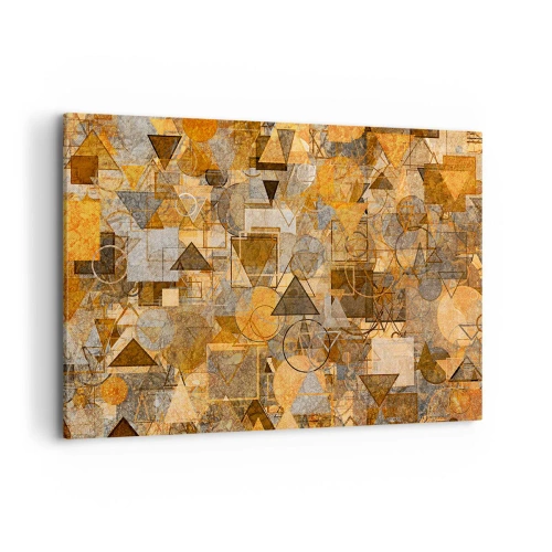 Cuadro sobre lienzo - Impresión de Imagen - Patrones geométricos abstractos en tonos dorados - 120x80cm - El mundo en formas - Decoración de pared moderna para salón y dormitorio ARTTOR