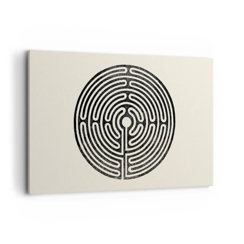 Cuadro sobre lienzo - Impresión de Imagen - Laberinto circular en blanco y negro sobre un fondo claro - 120x80cm - Orden misterioso - Decoración de pared moderna para salón y dormitorio ARTTOR