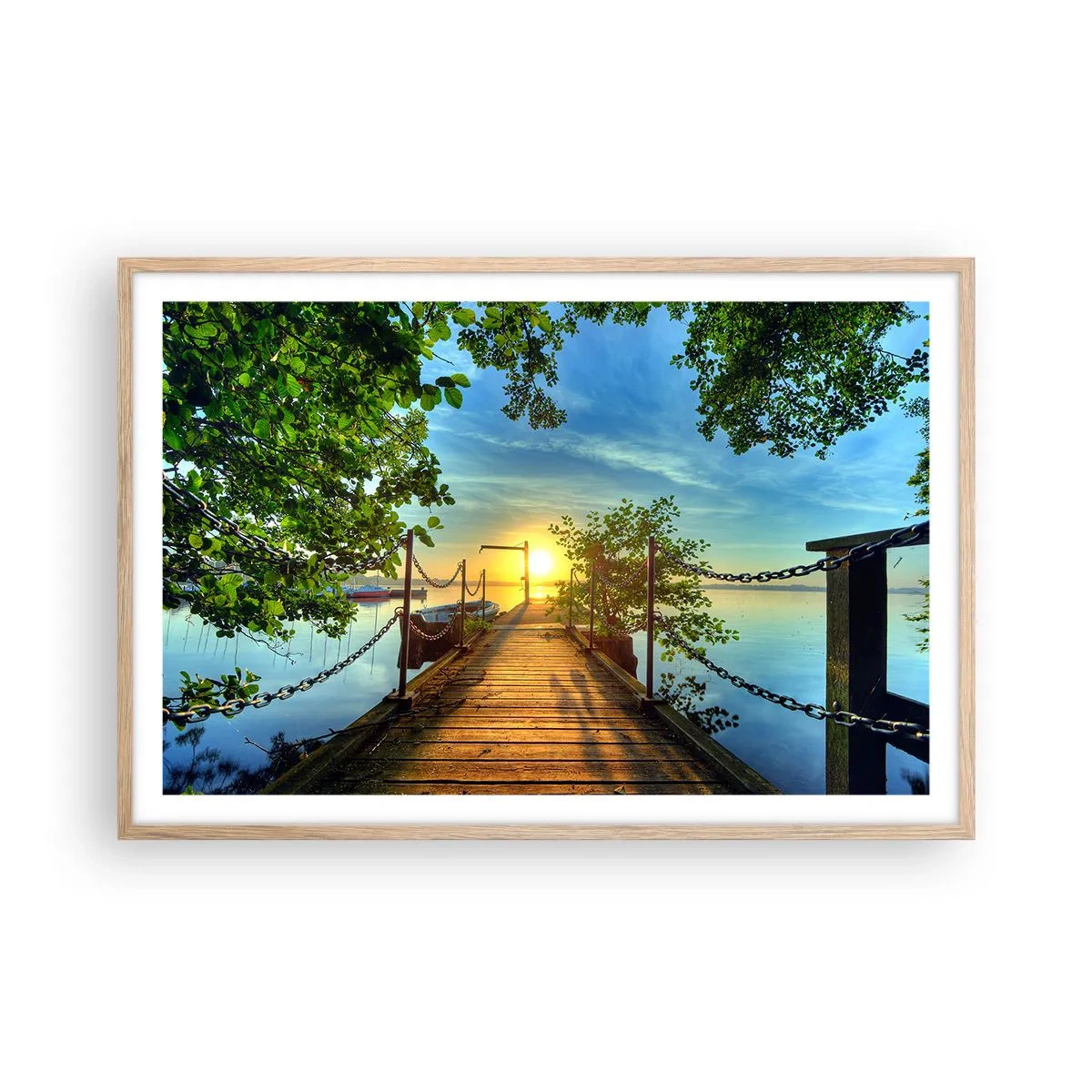 Póster en marco roble claro - Atardecer junto al agua - 91x61 cm