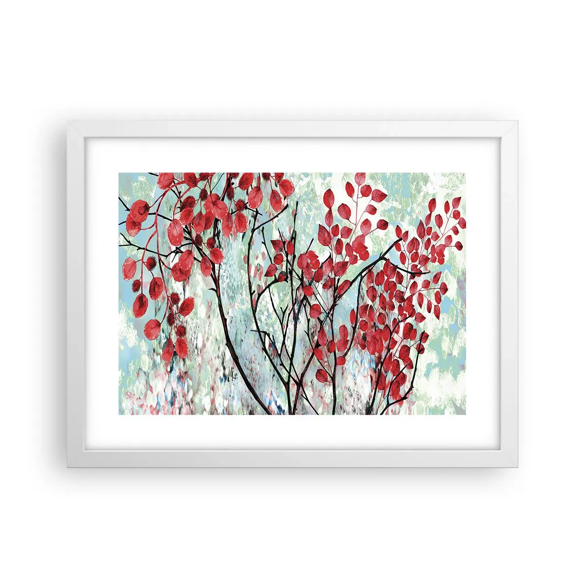 Póster en marco blanco - Un árbol en escarlata - 40x30 cm