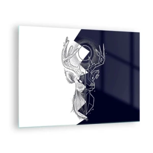 Cuadro sobre vidrio - Impresiones sobre Vidrio - Dibujo geométrico de un ciervo sobre fondo blanco y negro. - 70x50cm - Lucha y unidad de los opuestos - Decoración de pared moderna para salón y dormitorio ARTTOR