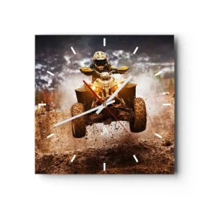 Reloj de pared - Reloj de vidrio - Paseos extremos en quad por terrenos embarrados - 30x30cm - Sin riesgo no hay diversión - Decoración de pared moderna para salón y dormitorio ARTTOR