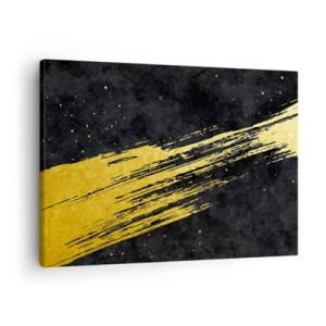 Cuadro sobre lienzo - Impresión de Imagen - Fondo negro con pinceladas doradas dinámicas - 70x50cm - Saltar al hiperespacio - Decoración de pared moderna para salón y dormitorio ARTTOR