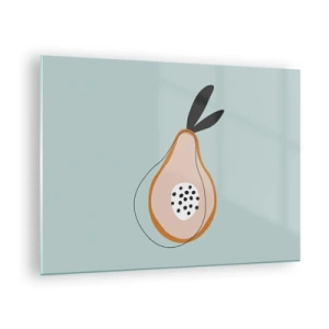 Cuadro sobre vidrio - Impresiones sobre Vidrio - Ilustración abstracta de una pera en estilo minimalista. - 70x50cm - El interior de la naturaleza - Decoración de pared moderna para salón y dormitorio ARTTOR