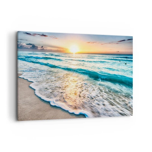 Cuadro sobre lienzo - Impresión de Imagen - Amanecer sobre una playa tranquila con olas. - 120x80cm - Un espectáculo digno de ver - Decoración de pared moderna para salón y dormitorio ARTTOR