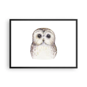Póster en marco negro - Retrato de un búho sobre un fondo claro con colores delicados. - 70x50cm - Mírame a los ojos - Decoración de pared moderna para salón y dormitorio ARTTOR
