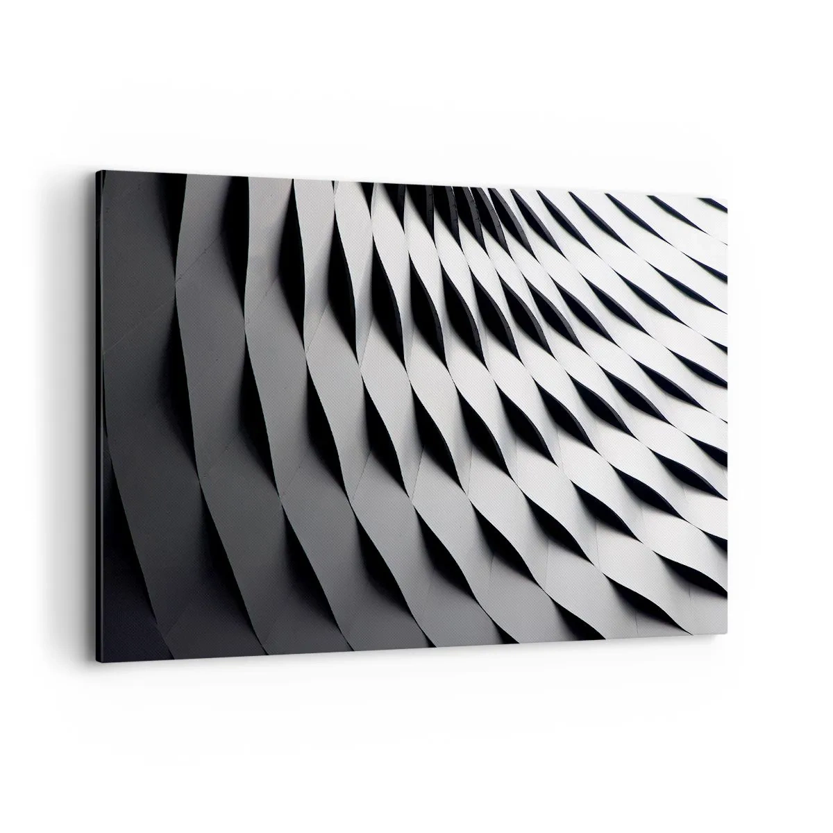 Cuadro sobre lienzo - Impresión de Imagen - Patrón geométrico abstracto en tonos blanco y negro. - 120x80cm - En la superficie de las ondas - Decoración de pared moderna para salón y dormitorio ARTTOR