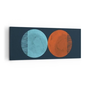 Cuadro sobre lienzo - Impresión de Imagen - Diseño minimalista de dos ruedas en azul y naranja. - 120x50cm - ¿Solo geometría? - Decoración de pared moderna para salón y dormitorio ARTTOR
