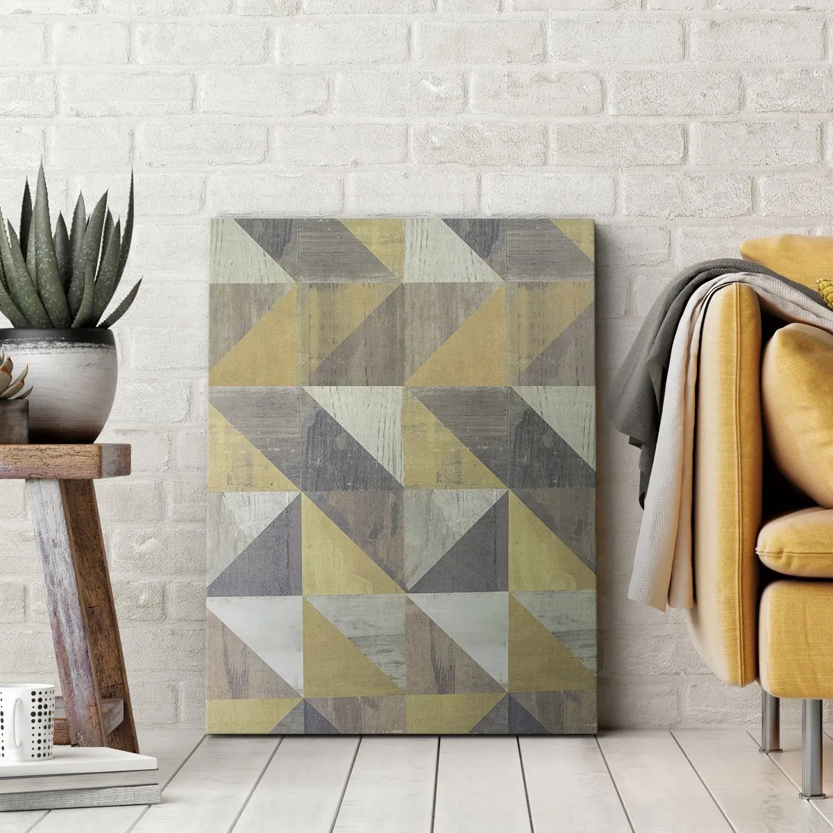 Cuadro sobre lienzo - Impresión de Imagen - Composición geométrica de triángulos en tonos tierra. - 50x70cm - El arte de los triángulos - Decoración de pared moderna para salón y dormitorio ARTTOR