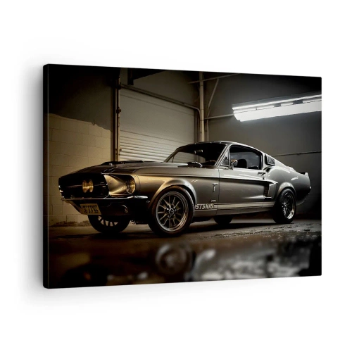 Cuadro sobre lienzo - Impresión de Imagen - Coche clásico en garaje retro - 70x50cm - Un retorno al pasado - Decoración de pared moderna para salón y dormitorio ARTTOR